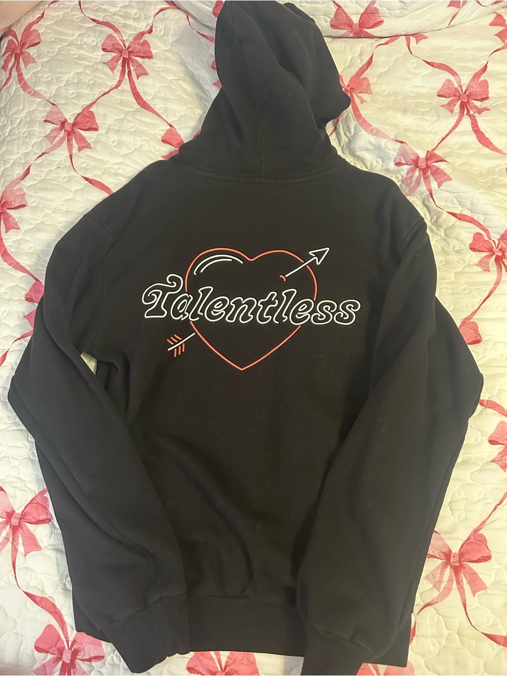 TALENTLESS Black Hoodie with White Logo & Red Heart - Picture 3 of 5
